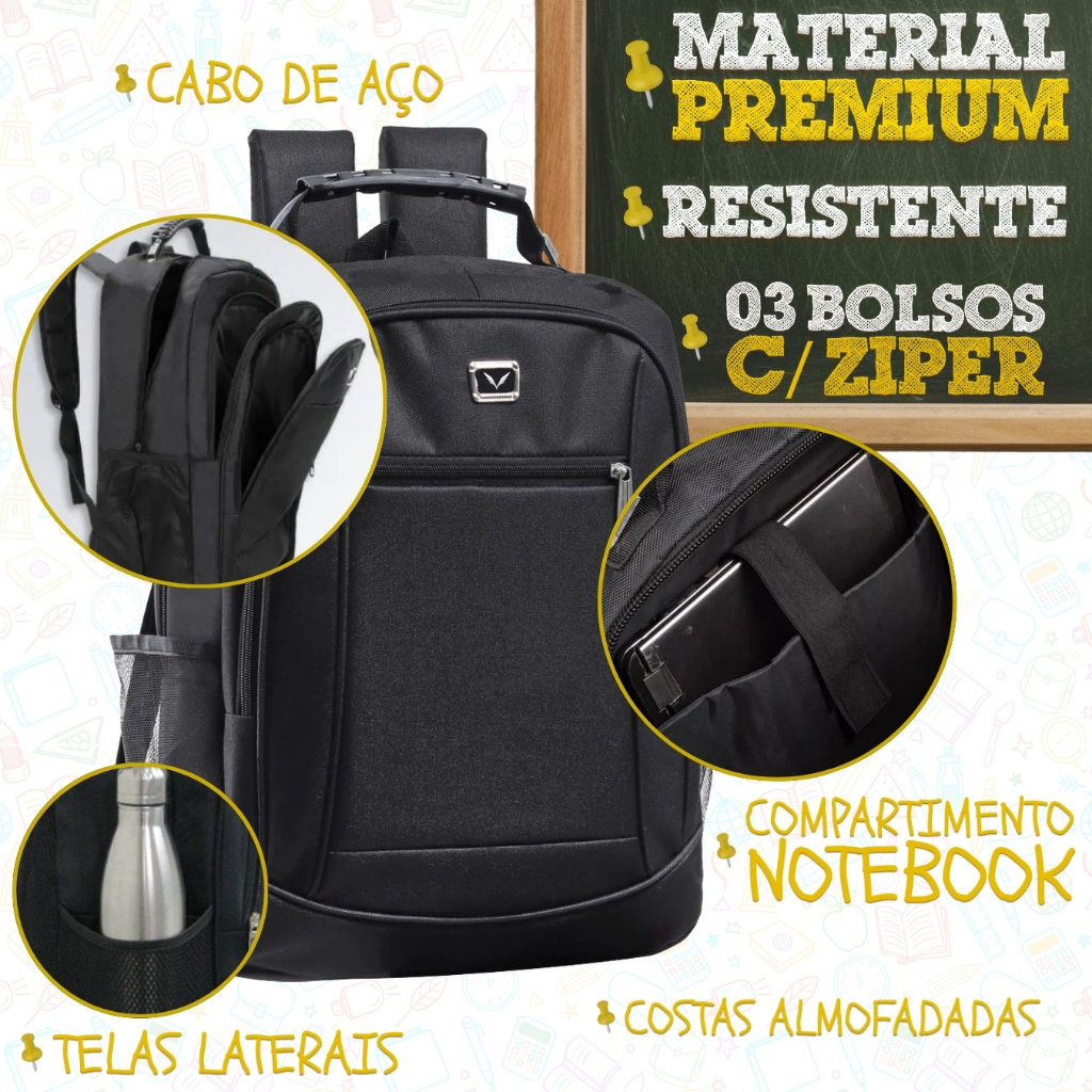 Kit Material Escolar Completo Ensino Médio Faculdade Mochila Notebook Cabo de Aço Caderno Caneta