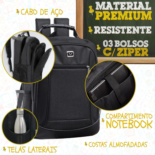 Kit Material Escolar Completo Ensino Médio Faculdade Mochila Notebook Cabo de Aço Caderno Caneta