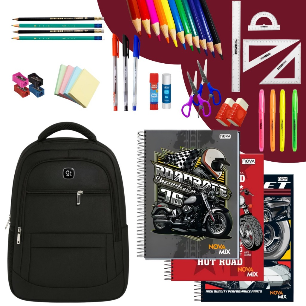 Kit Material Escolar com Mochila e caderno 2026