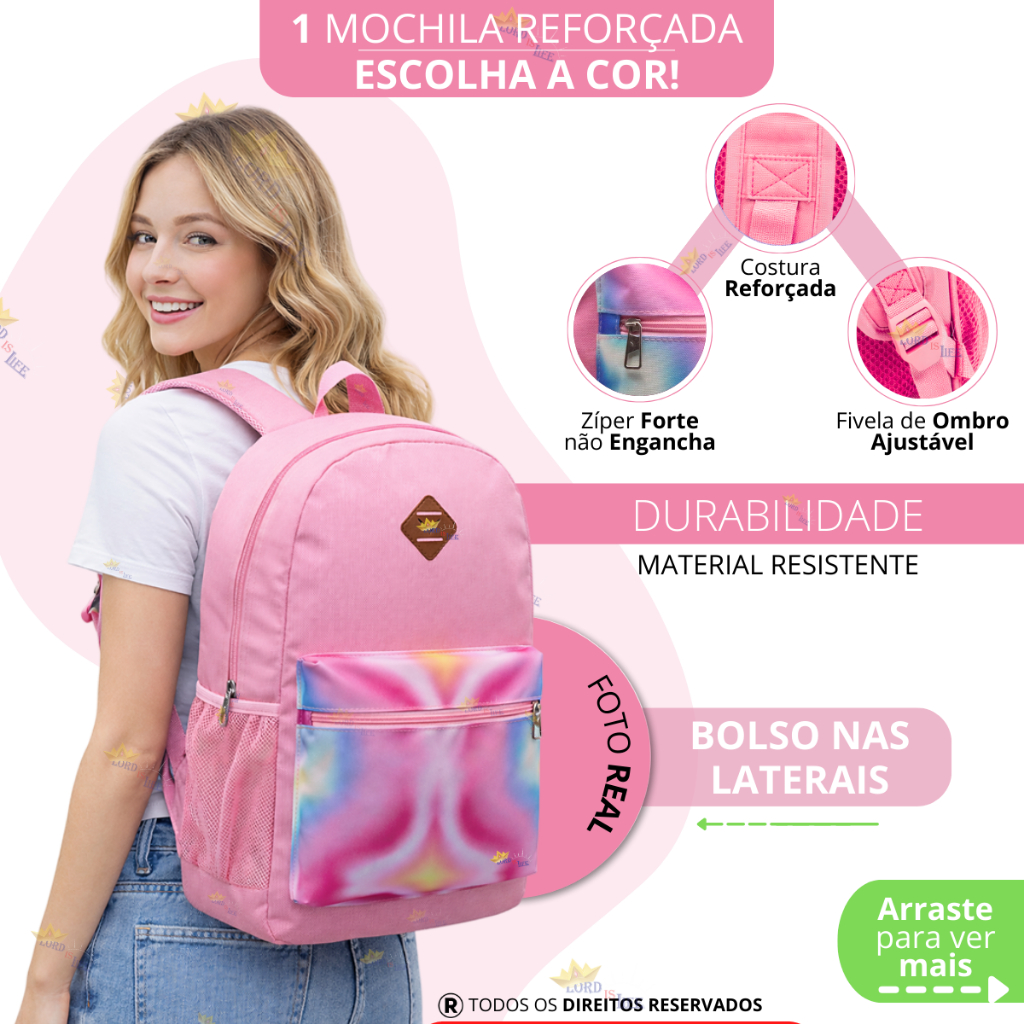 Kit Material Escolar Feminino Completo Com Sem Mochila Escolar Feminina Estojo Escolar Feminino Rosa