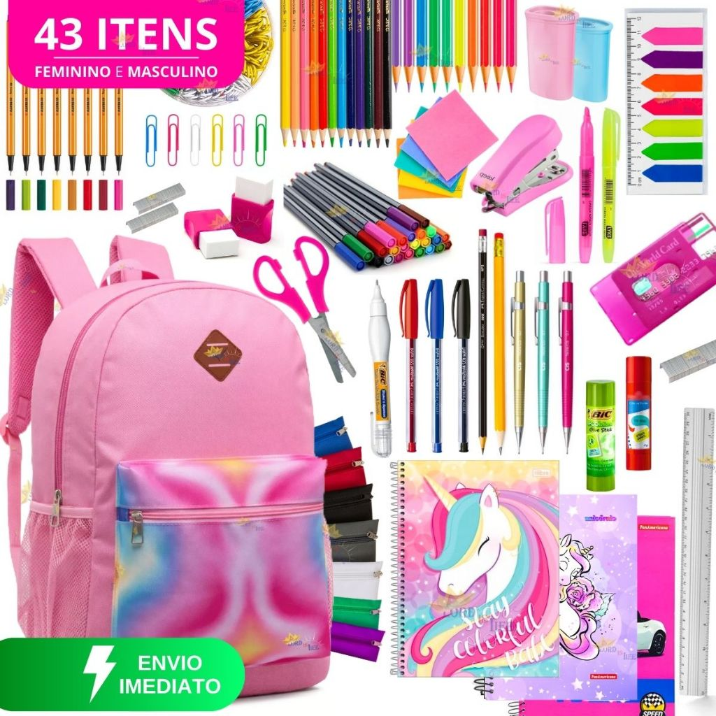 Kit Material Escolar Feminino Completo Com Sem Mochila Escolar Feminina Estojo Escolar Feminino Rosa