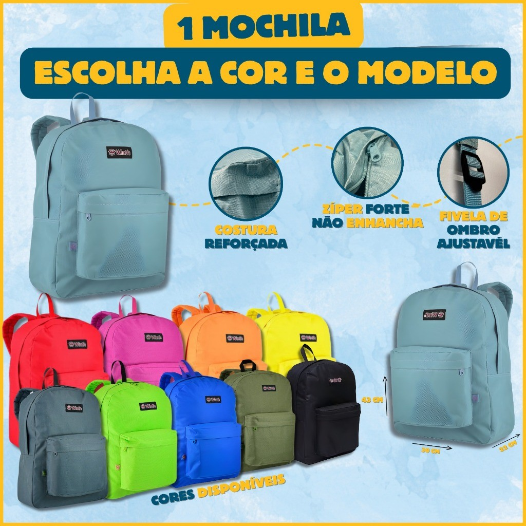 Kit material escola completo 48 ITENS com/sem mochila feminina masculina fundamental médio faculdade